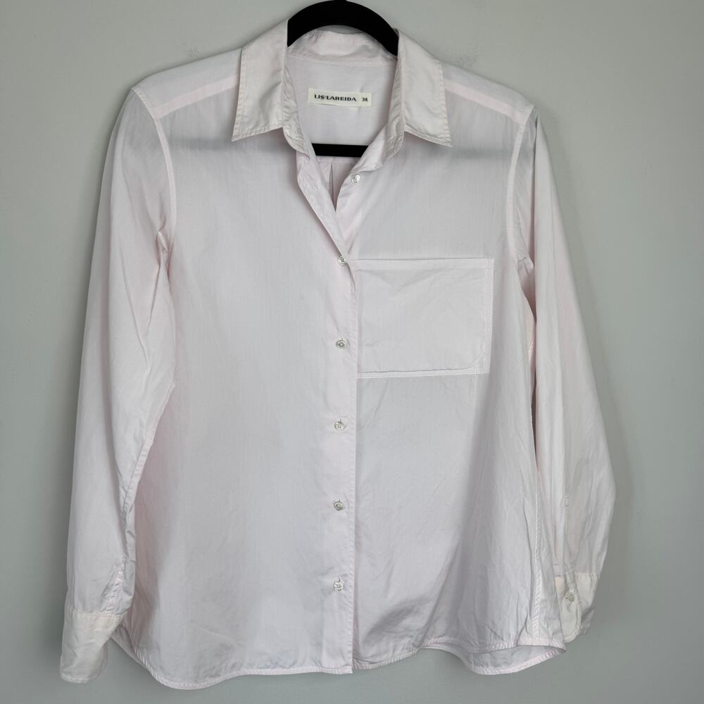 Lis Lareida Women's 100% Cotton Pink Button Down Shirt Size Medium